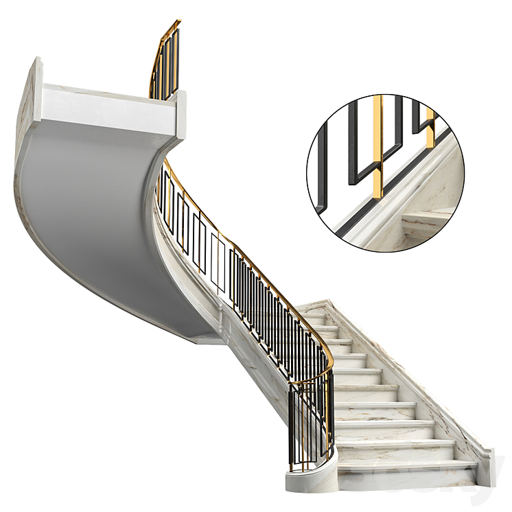 Neoclassical staircase 3DS Max Model - thumbnail 1