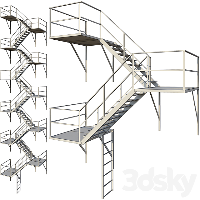 Outdoor Fire Ladder (Low poly) 3DS Max Model - thumbnail 2