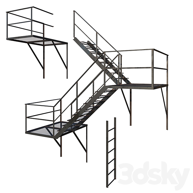 Outdoor Fire Ladder (Low poly) 3DS Max Model - thumbnail 3