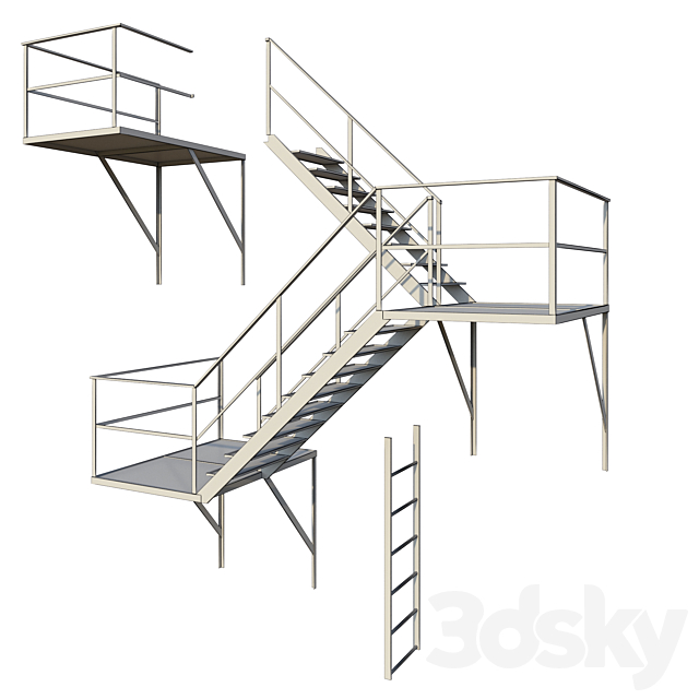 Outdoor Fire Ladder (Low poly) 3DS Max Model - thumbnail 4