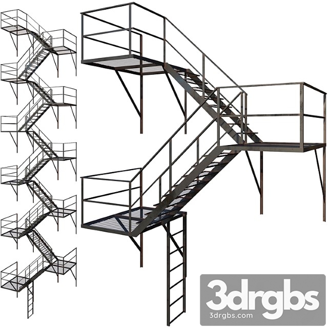 Outdoor fire ladder (low poly) 3dsmax Download - thumbnail 1