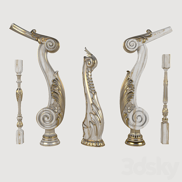 Pillars balusters for stairs. 3DS Max Model - thumbnail 3