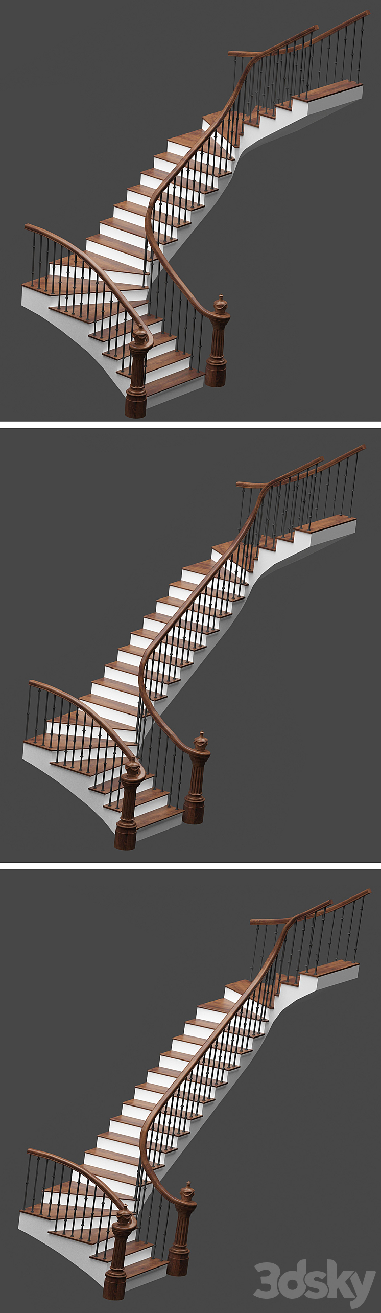 Set of stairs with 3 style 3DS Max Model - thumbnail 2