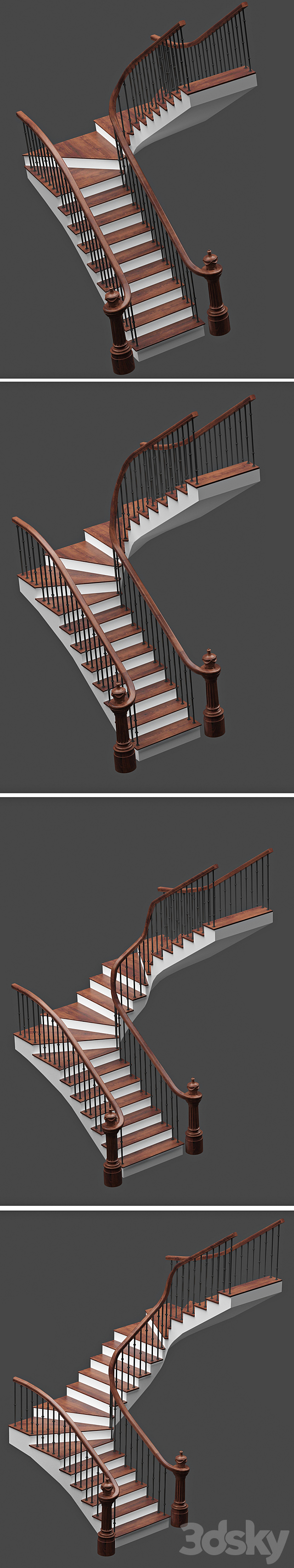 Set of stairs with 4 style 3DS Max Model - thumbnail 2