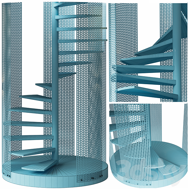 Spiral staircase Loft with perforated railing 3DSMax File - thumbnail 3