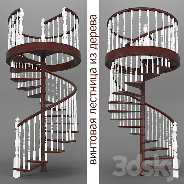 spiral staircase of wood_04 3ds Max - thumbnail 1