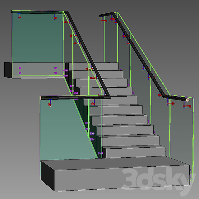 Spotted glass railing 5 3DSMax File - thumbnail 3