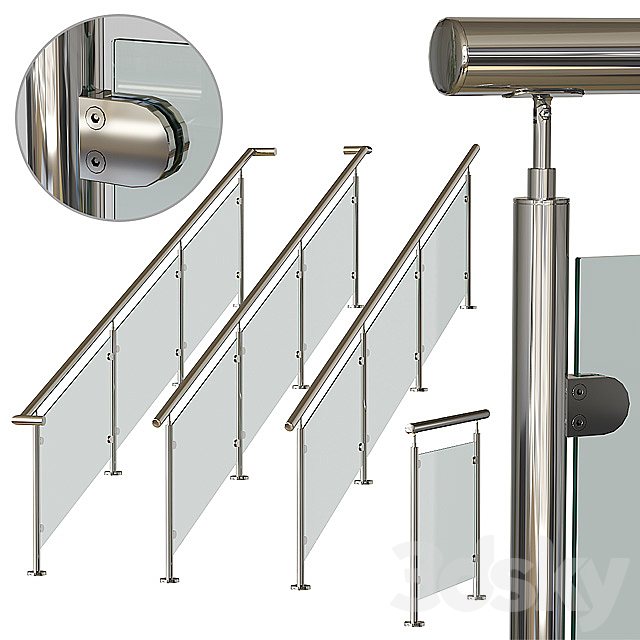 Stainless steel railing 3 3DS Max Model - thumbnail 1