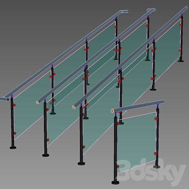 Stainless steel railing 3 3DS Max Model - thumbnail 3