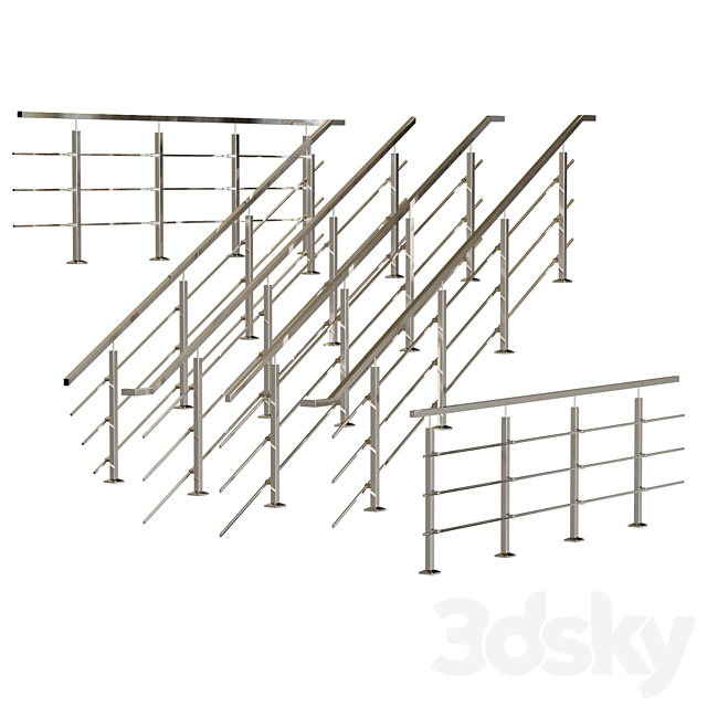 Stainless steel railing 3DS Max Model - thumbnail 2