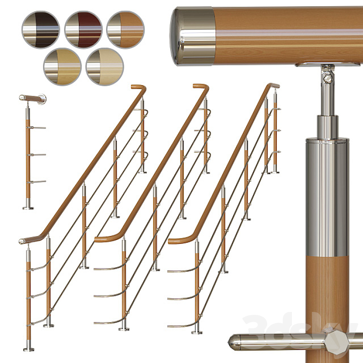 Stainless steel railing with wood inserts 2 3DS Max - thumbnail 1