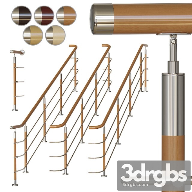 Stainless steel railing with wood inserts 2 3dsmax Download - thumbnail 1