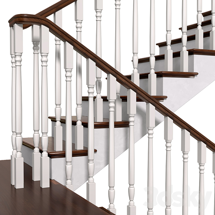 Staircase in classic style.Classic Modern interior stair 3DS Max - thumbnail 2