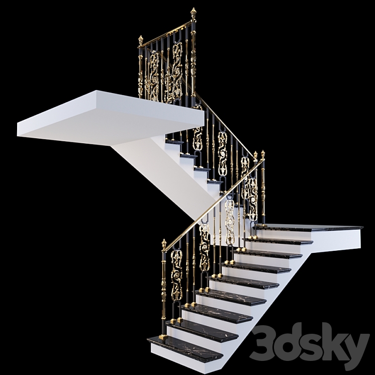 Staircase with handrails 3DS Max - thumbnail 1