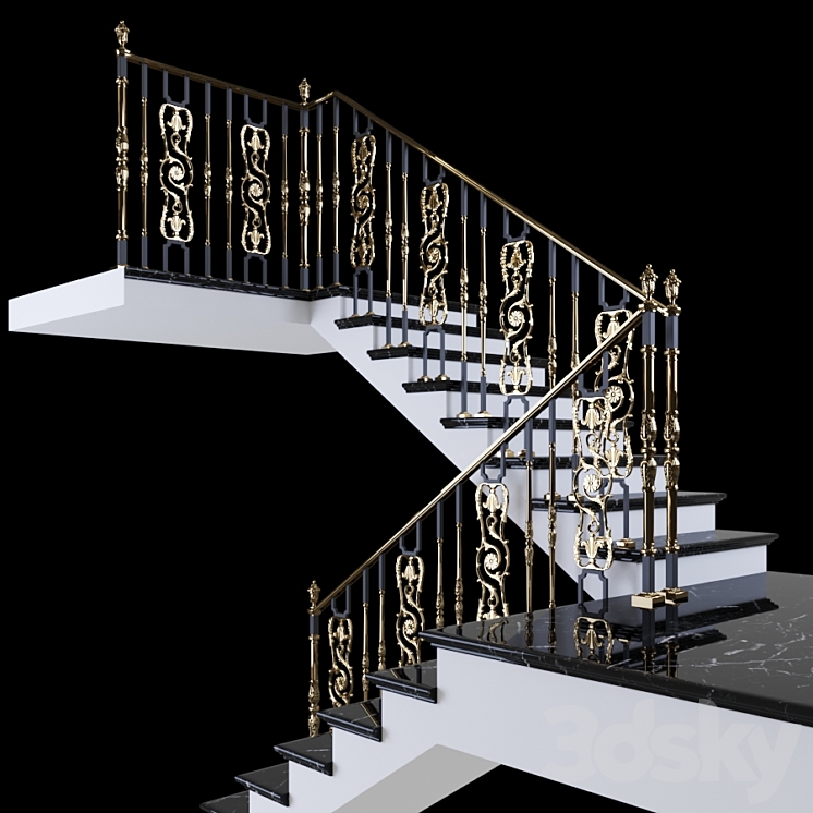 Staircase with handrails 3DS Max - thumbnail 2