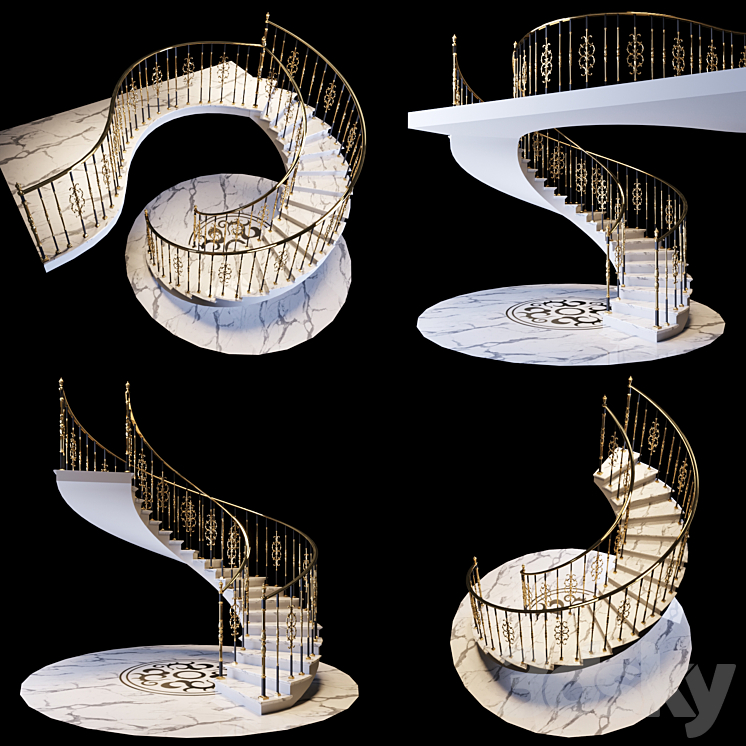 Staircase with handrails 3DS Max - thumbnail 1