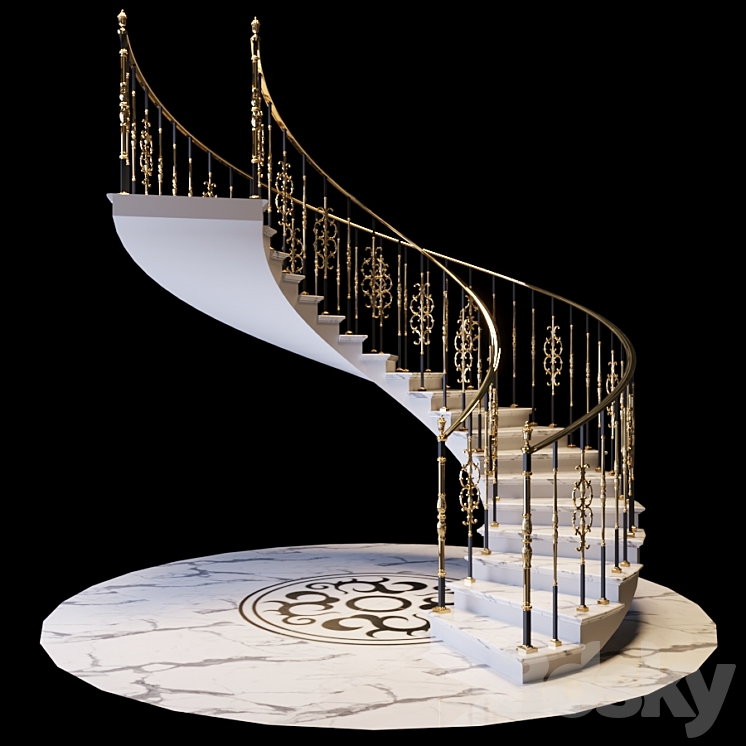 Staircase with handrails 3DS Max - thumbnail 2