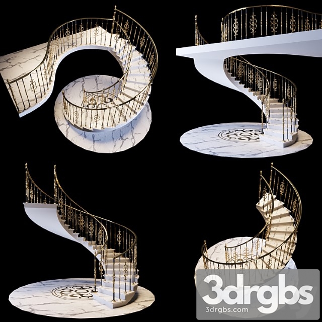 Staircase with handrails 3dsmax Download - thumbnail 1