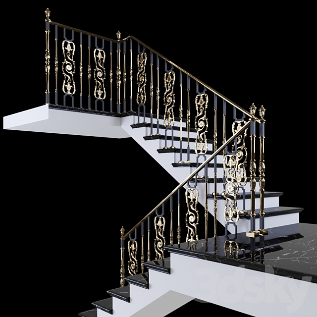 Staircase with handrails 3DSMax File - thumbnail 2