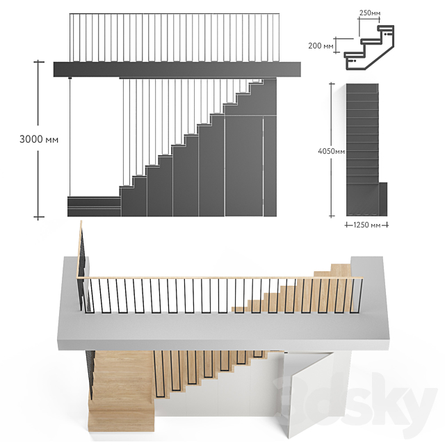 Staircase with storage 3DS Max Model - thumbnail 3