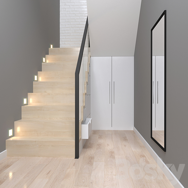 Staircase with storage and mirror system 3DSMax File - thumbnail 2