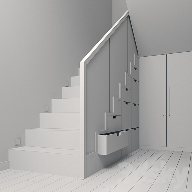 Staircase with storage and mirror system 3DSMax File - thumbnail 3