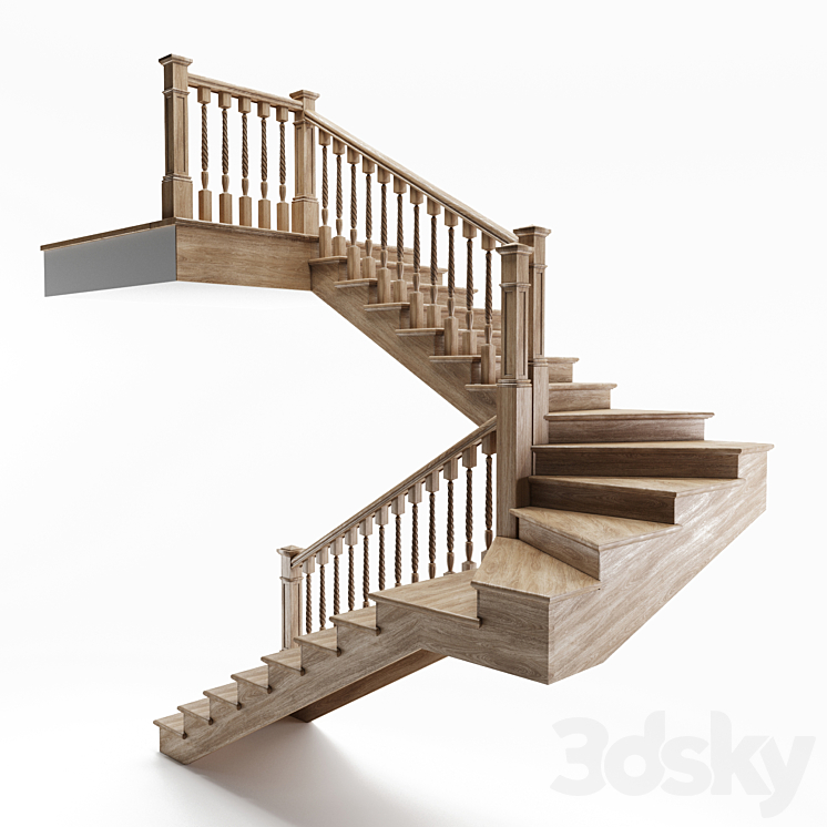 Staircase wooden winder 3DS Max Model - thumbnail 1