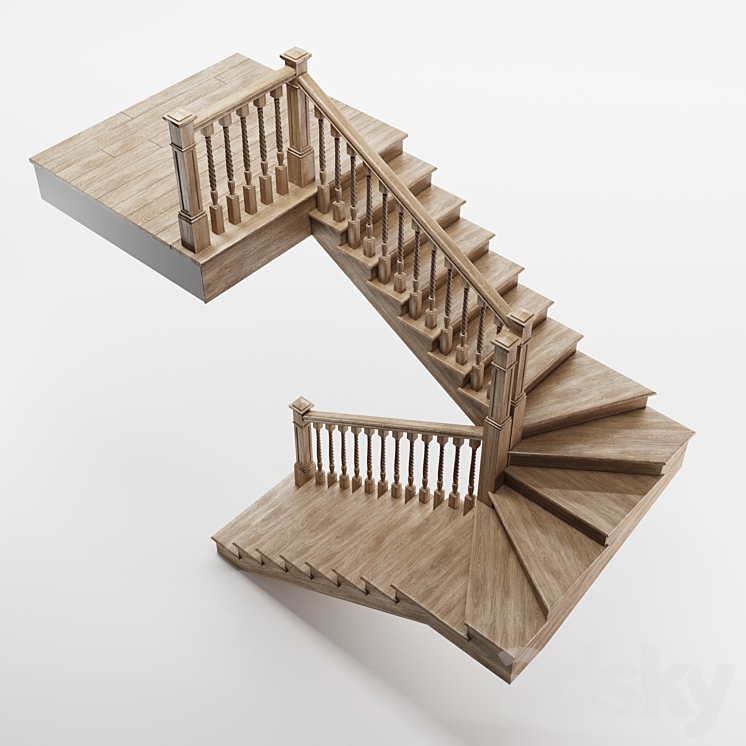 Staircase wooden winder 3DS Max Model - thumbnail 2