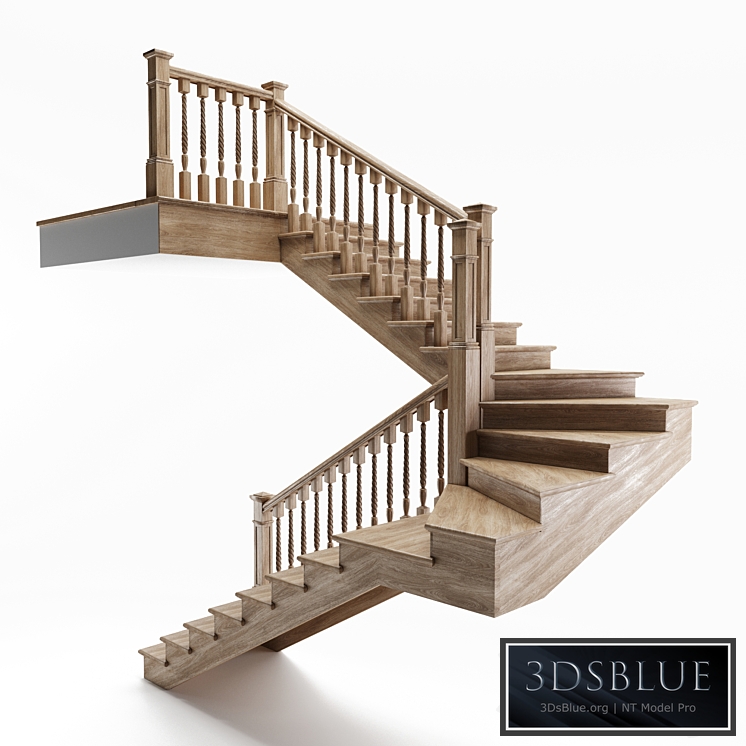 Staircase wooden winder 3DS Max - thumbnail 3