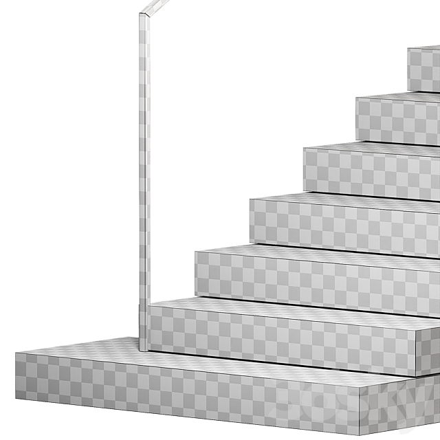 Stairs 3. Stone steps. Metal glass railings. 2 color options – marble and concrete. 3DS Max Model - thumbnail 6