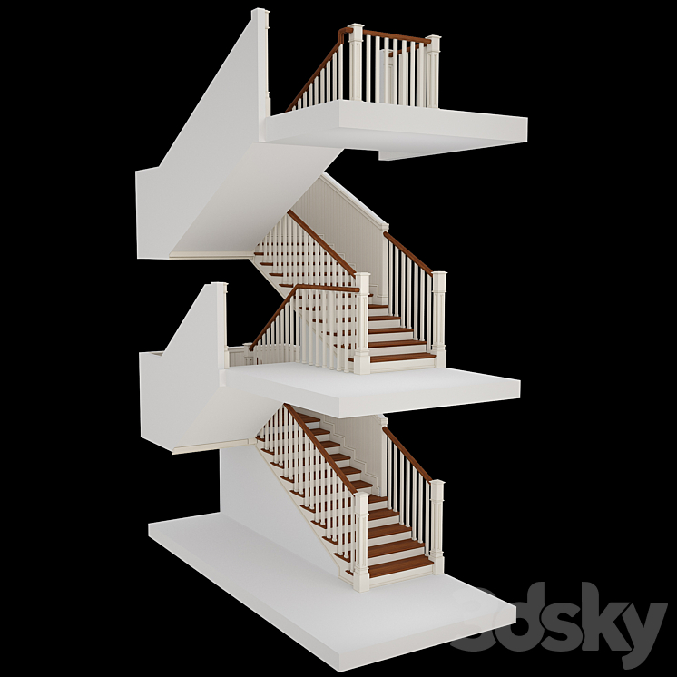 Stairs in colonial style 3DS Max - thumbnail 1