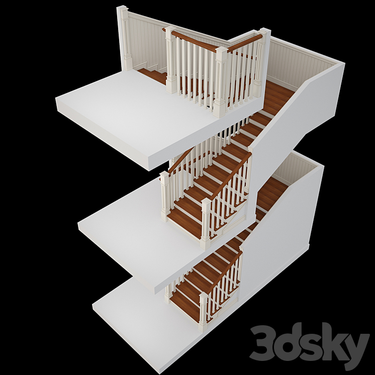 Stairs in colonial style 3DS Max - thumbnail 2