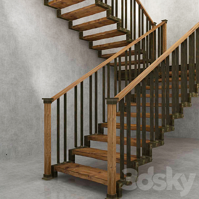 Stairs in the industrial style 3DS Max Model - thumbnail 1