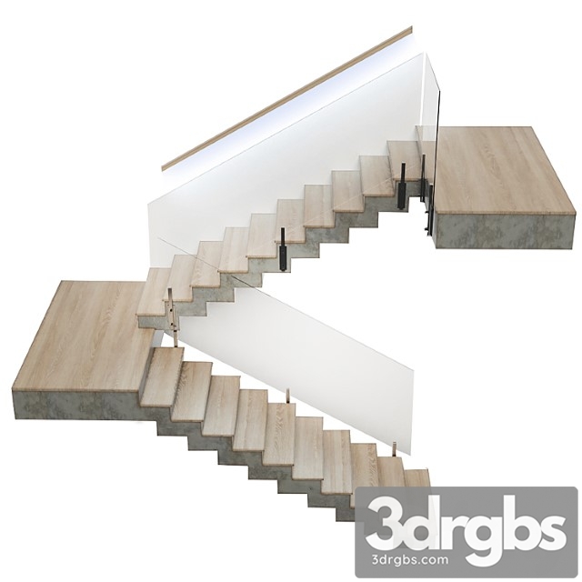 Stairs made of wood and concrete with built-in led illuminated handrail 3dsmax Download - thumbnail 1