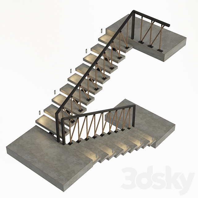 Stairs of concrete. metal and rope. illuminated Astro 7481 Borgo 43 3DSMax File - thumbnail 2