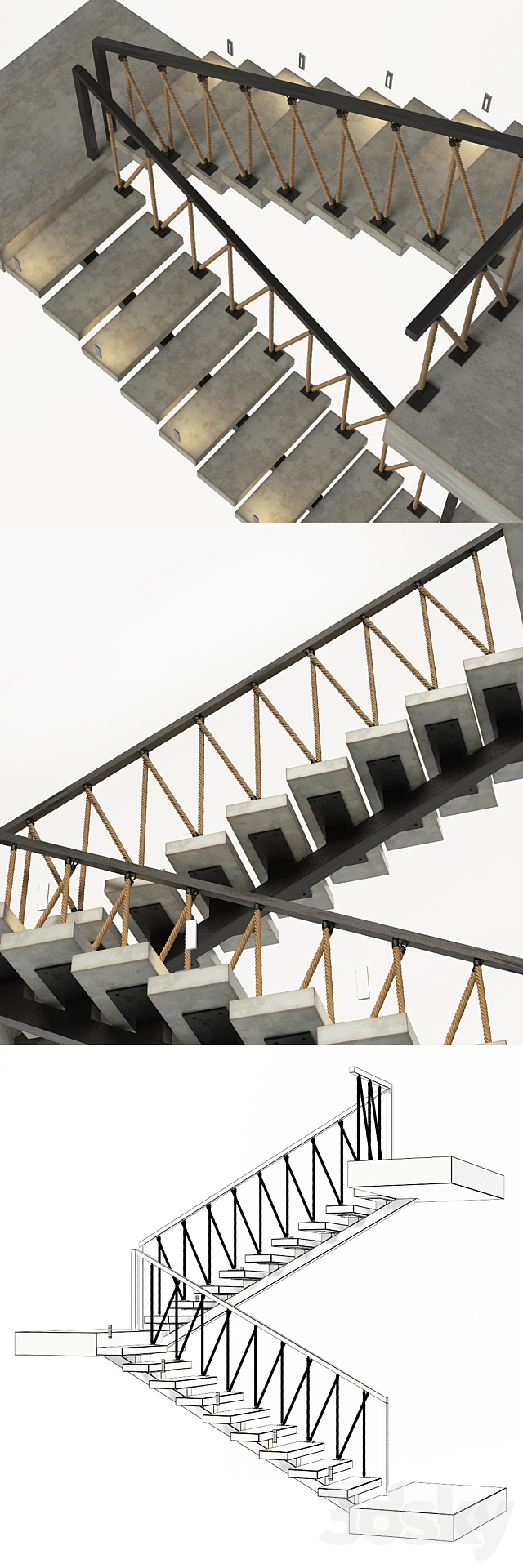 Stairs of concrete. metal and rope. illuminated Astro 7481 Borgo 43 3DSMax File - thumbnail 3