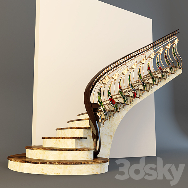 Stairs with golden handrail 3DSMax File - thumbnail 1