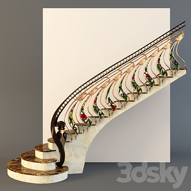 Stairs with golden handrail 3DSMax File - thumbnail 3
