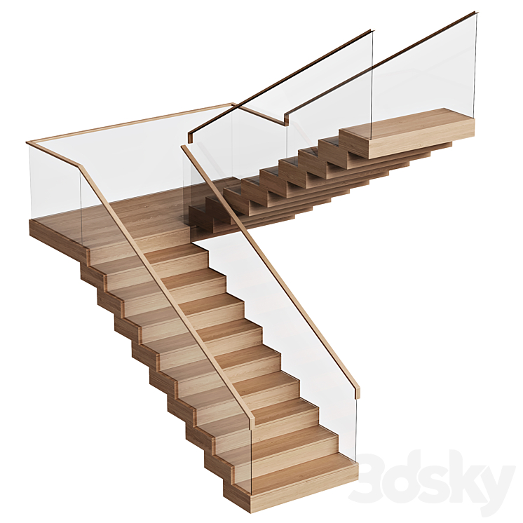 Stairs wooden 3DS Max Model - thumbnail 1