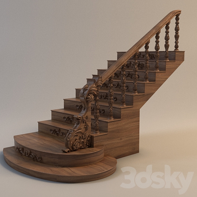 Stairs: Wooden 3DS Max Model - thumbnail 2