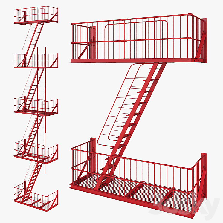 Street fire escape 3DS Max - thumbnail 2