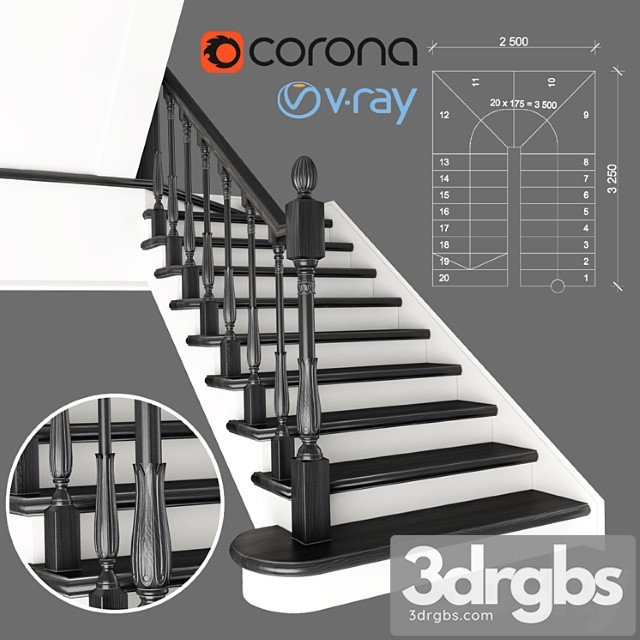 Two staircase ladder with staggered steps 2 version 3dsmax Download - thumbnail 1