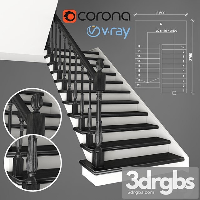 Two staircase staircase 2 version 3dsmax Download - thumbnail 1