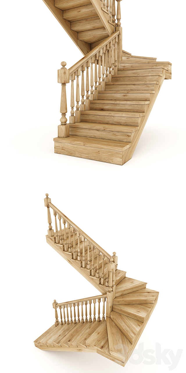 Wooden staircase 2 3DS Max Model - thumbnail 2