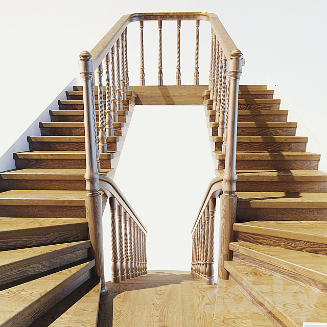 wooden staircase 3DS Max Model - thumbnail 2