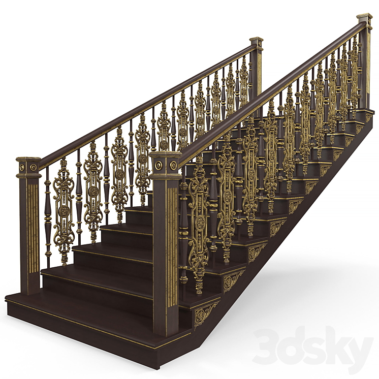 wooden stairs 002 3DS Max Model - thumbnail 1