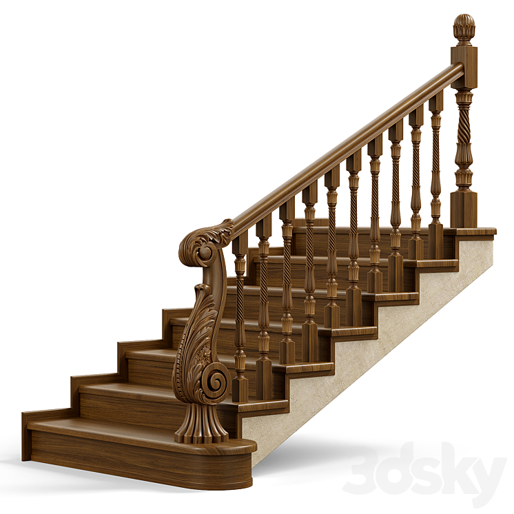 Wooden stairs 004 3DS Max Model - thumbnail 1