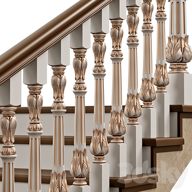 Wooden stairs 008 3DS Max Model - thumbnail 2