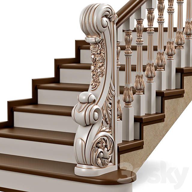 Wooden stairs 008 3DS Max Model - thumbnail 6