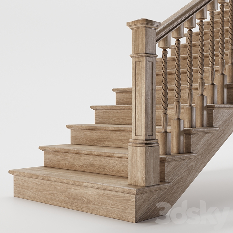 wooden stairs 3DS Max Model - thumbnail 2